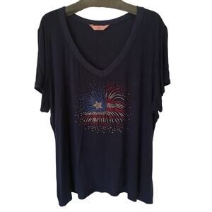 SJS 3X Beautiful Red, Silver and Blue T Shirt Embellished!